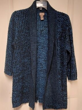 Additions By Chico's Navy Blue Open-front Textured Cardigan